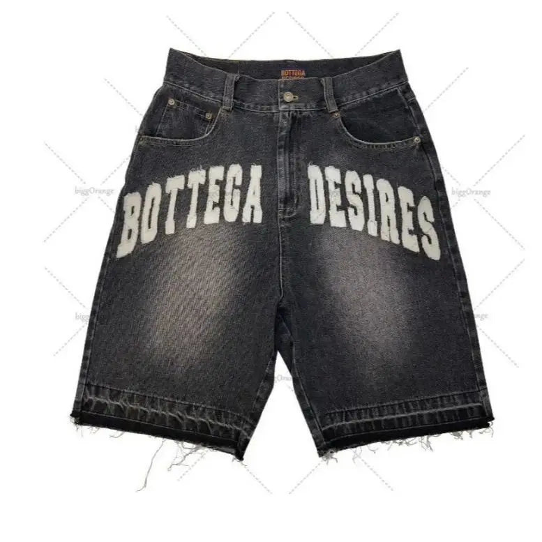 Korean Reviews Many Men's Clothes Denim Shorts Hip-hop Street Splicing Embroidery Retro Casual Pants Letters 1 /2 Jeans for Man