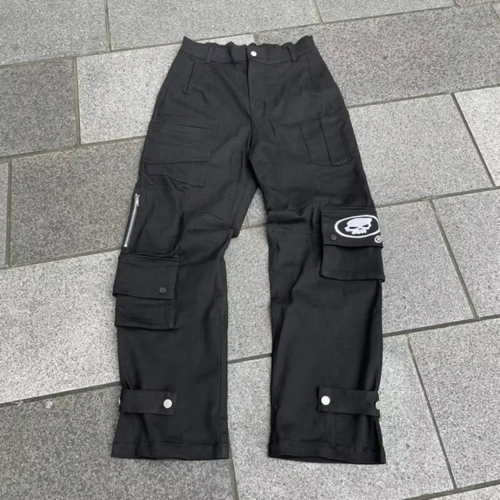 Fashion trend skull pattern embroidered loose jeans men's street Y2K new hip-hop wide leg pants men's unisex jeans