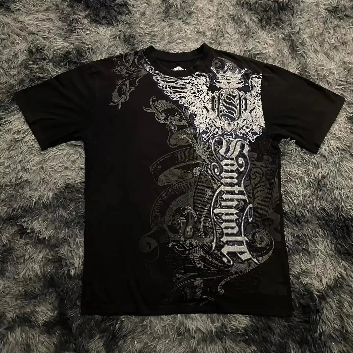 2000s Affliction Graphic T-Shirt Women's Large Grunge Wings New Fashion Style Couple Tops Pure Cotton Street Boxing Shirt
