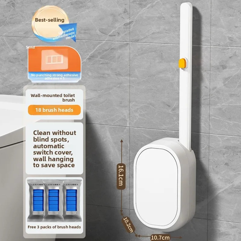 Disposable Toilet Brush with Replaceable Heads - Wall - Mounted No Drill, Perfect for Bathroom & Home Use!