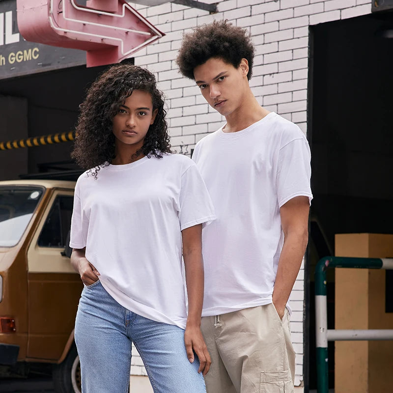100% Cotton T shirt For Men Women,Short Sleeve Summer Plain Tops,Solid Casual Loose Tee Shirts,High Quality Clothing,7oz 200gsm