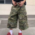 2025 Mens Camo Cargo Denim Shorts Distressed Straight Leg Casual Seven Inch Shorts Y2K Streetwear Vintage Loose Fit Summer Fashi
