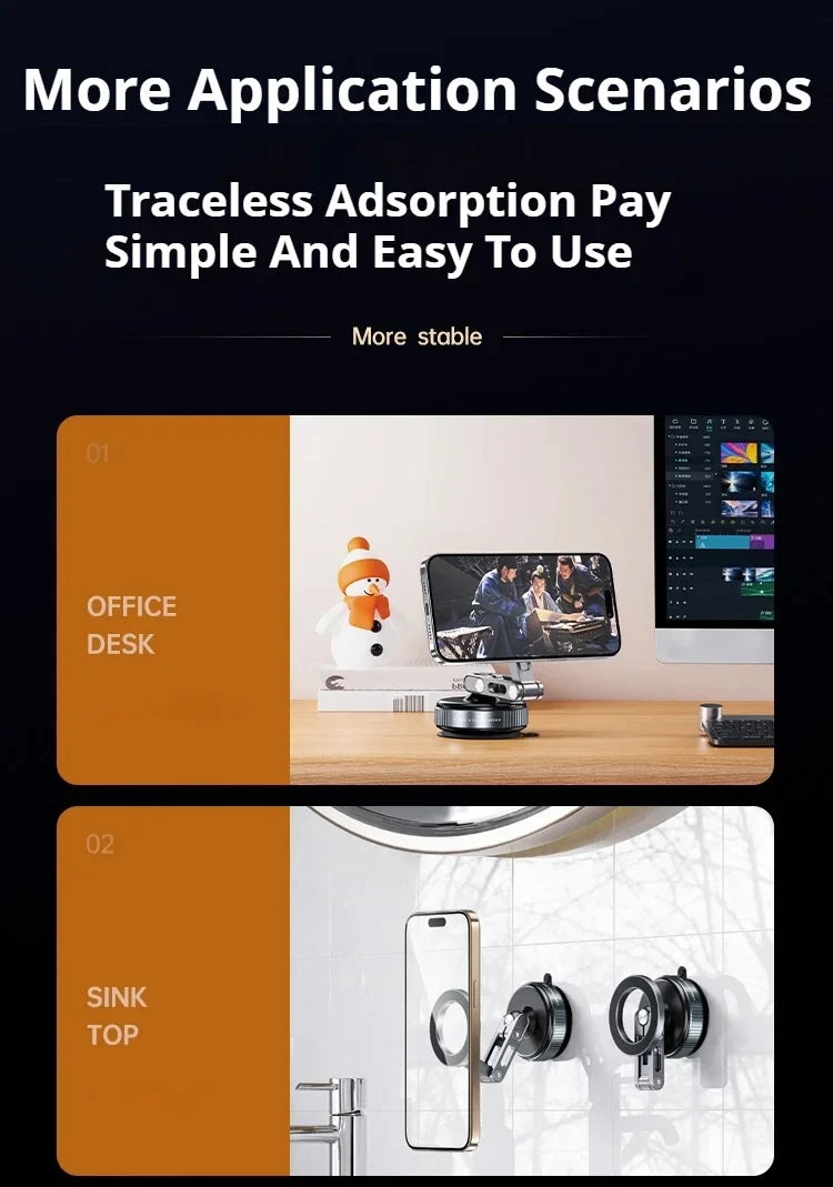 X53 Magnetic Phone Holder Rotating Folding Vacuum Suction Mag Stand For Car Navigation Gym Kitchen Streaming Bracket