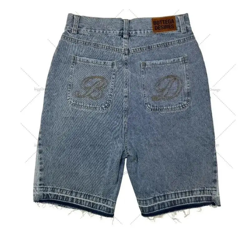 Korean Reviews Many Men's Clothes Denim Shorts Hip-hop Street Splicing Embroidery Retro Casual Pants Letters 1 /2 Jeans for Man