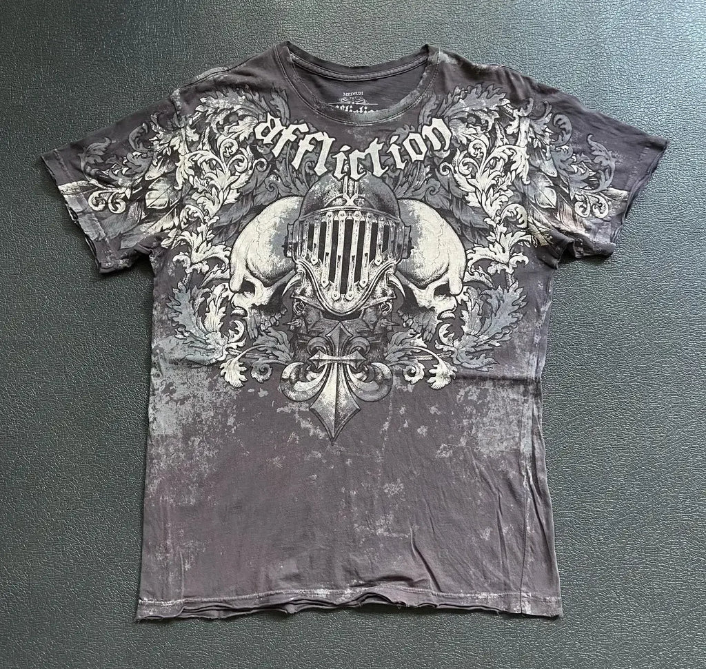 2000s Affliction Graphic T-Shirt Women's Large Grunge Wings New Fashion Style Couple Tops Pure Cotton Street Boxing Shirt