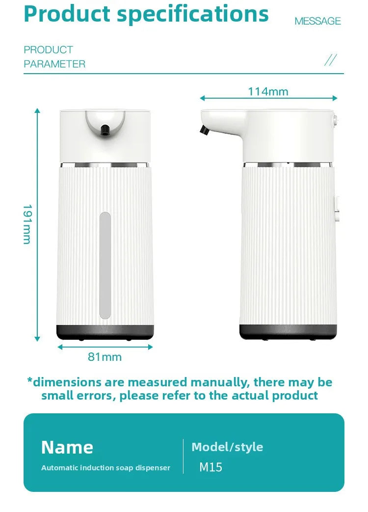 420ML Automatic Soap Dispenser Waterproof IPX6 Touchless Smart Hand Soap Dispenser USB C Rechargeable 1200 MAH Soap Dispenser