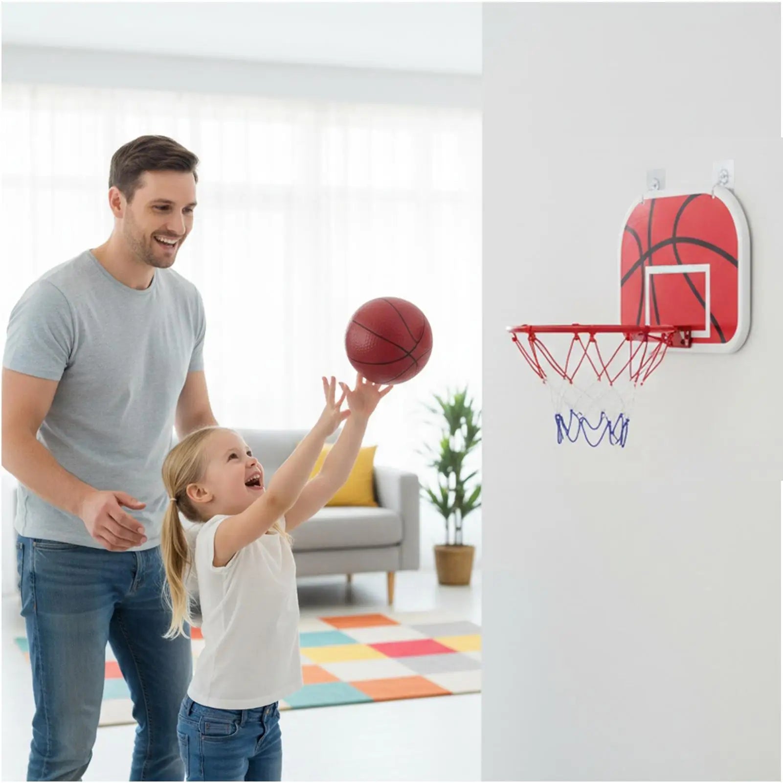 Interactive Basketball Toy Indoor Hoop Set with 2 Balls for Kids Fun Play, Living Room Bedroom Active Boys Girls