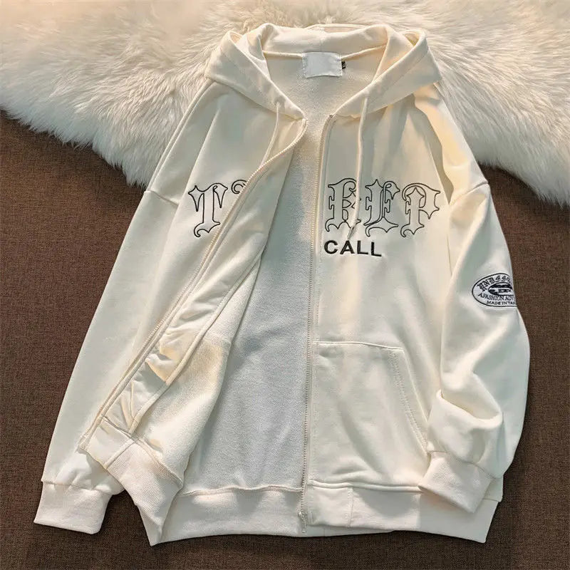 1Hoodies Women Retro Harajuku Hip Hop Jacket High Street Zip Up Hoodie Casual Loose Sweatshirt Clothes Y2K Tops oversized hoodie