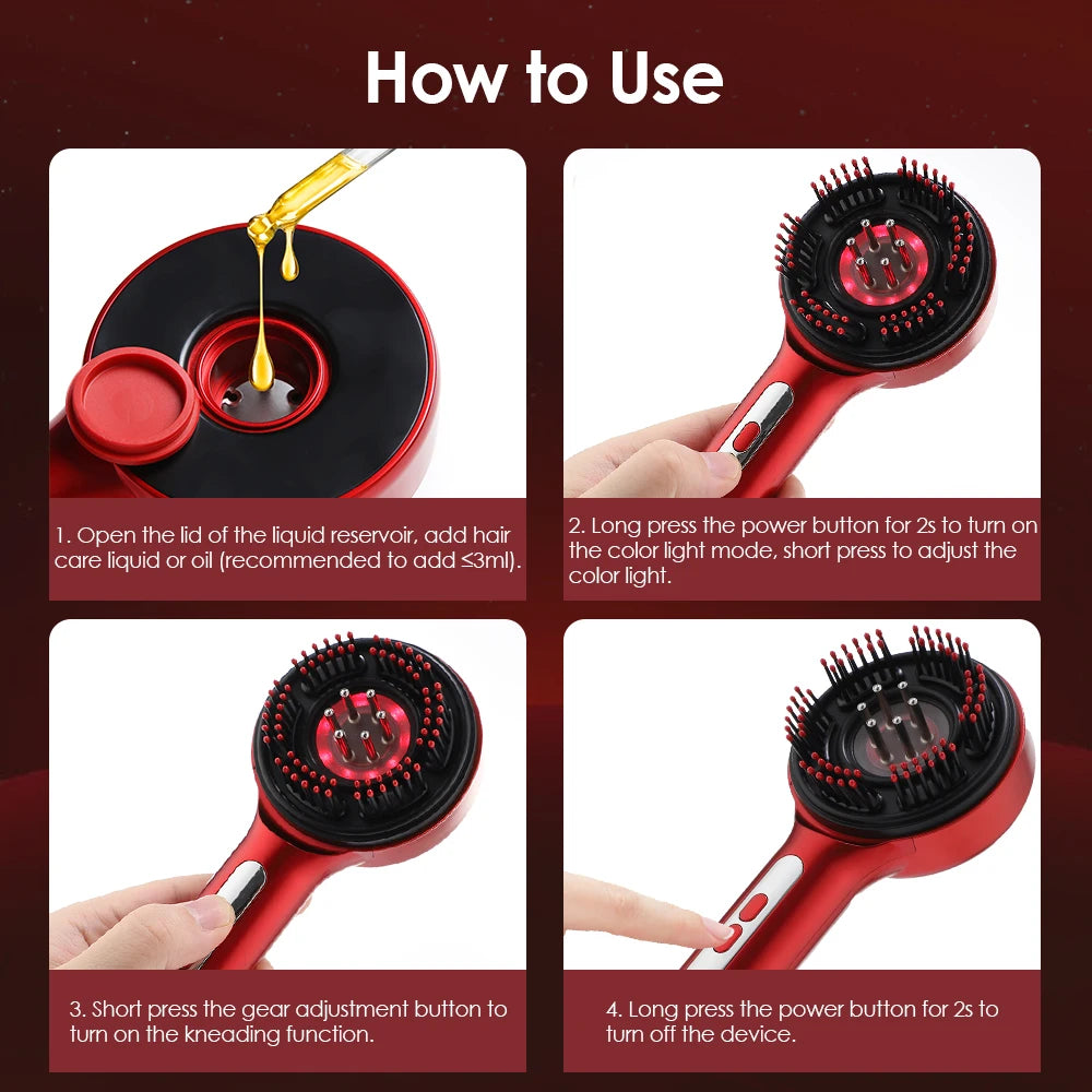 Head Massage Comb with Hair Oil Applicator LED Light Treatment Hair Scalp Massager Brush Tools 5 Massage Modes Rechargable Comb