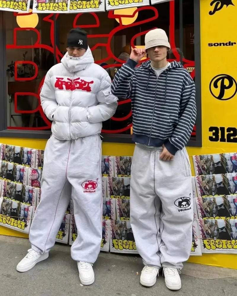 Street wear PROTECT Fashion Letter Embroidery Loose Sweatpants Men's And Women's Y2K Harajuku Hip-Hop Gothic Casual Joker Pants
