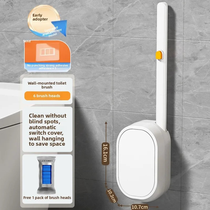 Disposable Toilet Brush with Replaceable Heads - Wall - Mounted No Drill, Perfect for Bathroom & Home Use!