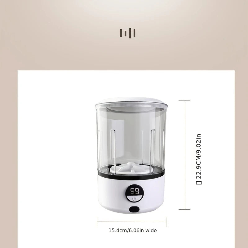 A White 2L Mini Washing Machine, 2000Mah, Fully Automatic Portable Turbine Led Washing Cup and Compact for Children's Clothing, Underwear, Panties, and Socks