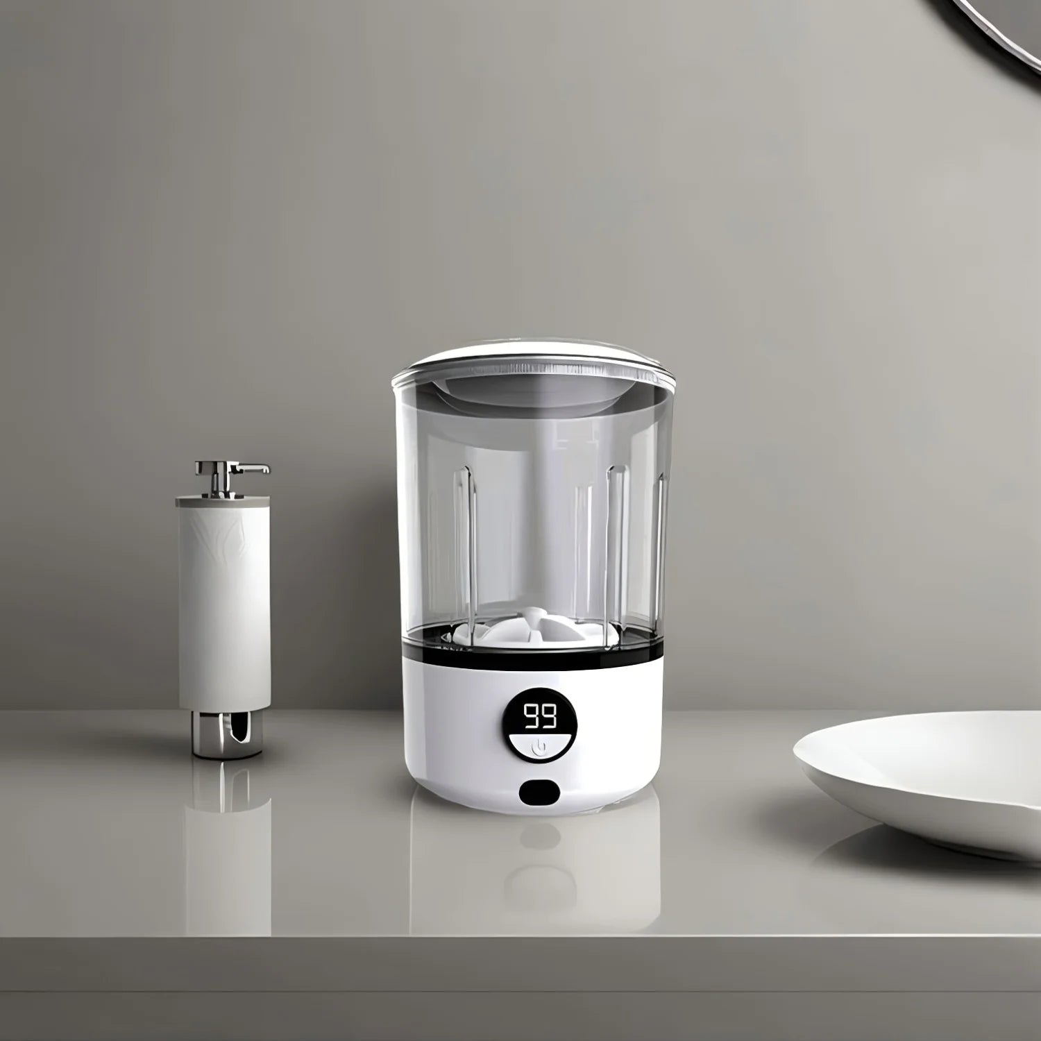 A White 2L Mini Washing Machine, 2000Mah, Fully Automatic Portable Turbine Led Washing Cup and Compact for Children's Clothing, Underwear, Panties, and Socks