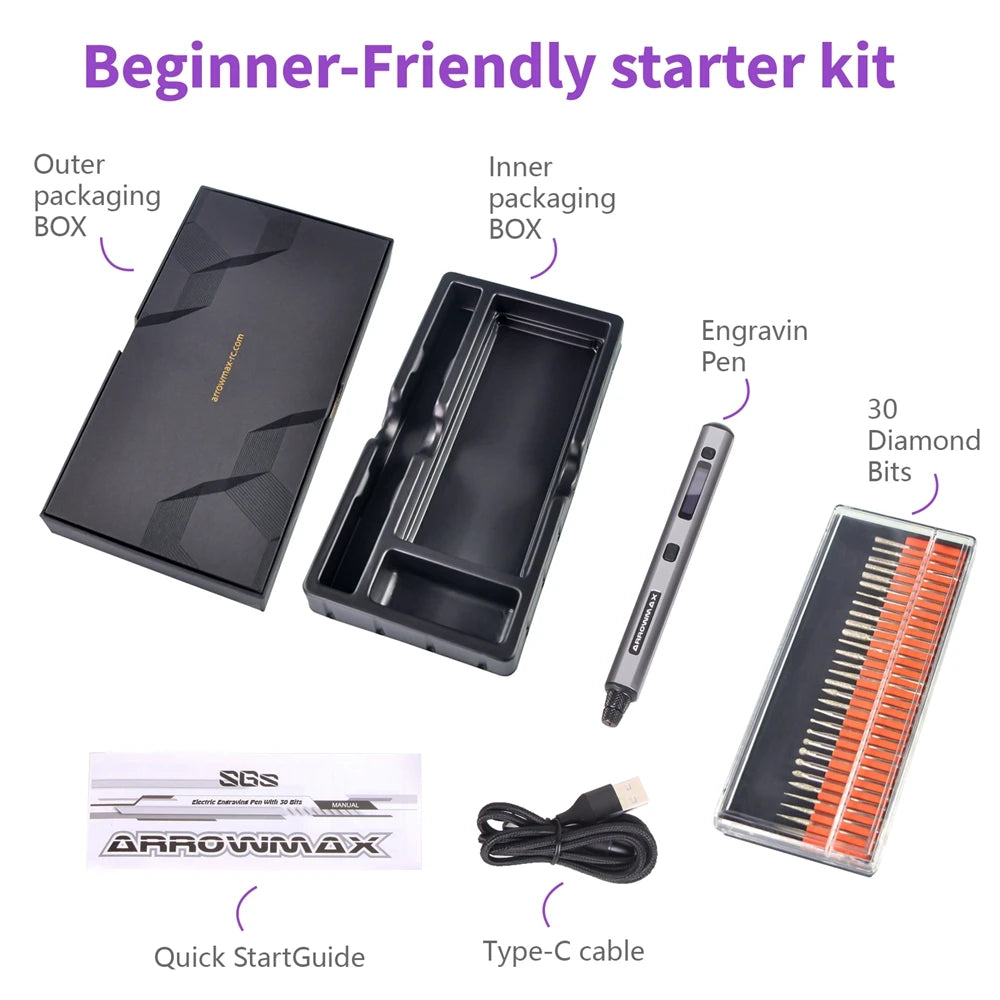 ARROWMAX Engraving Pen Electric Cordless Rotary Tool Kit Mini Grinder with 30 Bits for Metal Wood Plastics Glass Carving New