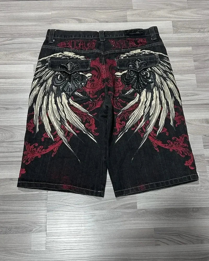 Y2K New Popular Denim Shorts Patch Vintage Shorts Men Women Street Hip Hop Fashion Harajuku Punk Loose High Waist Wide Leg Pants
