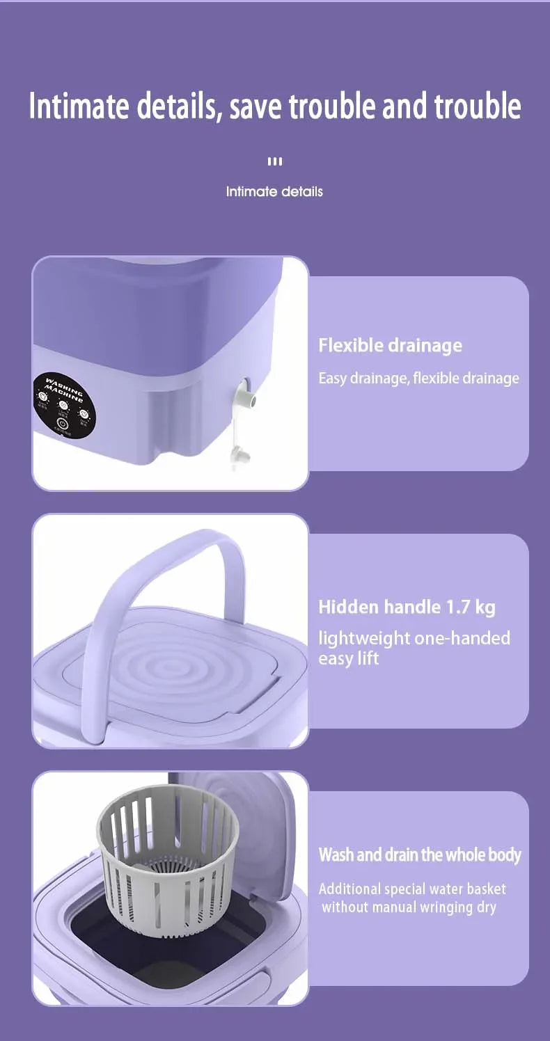 8L Foldable Washing Machine with Spin Dryer Apartments Travel Portable Socks Underwear Panties Baby Clothe Washer Machine