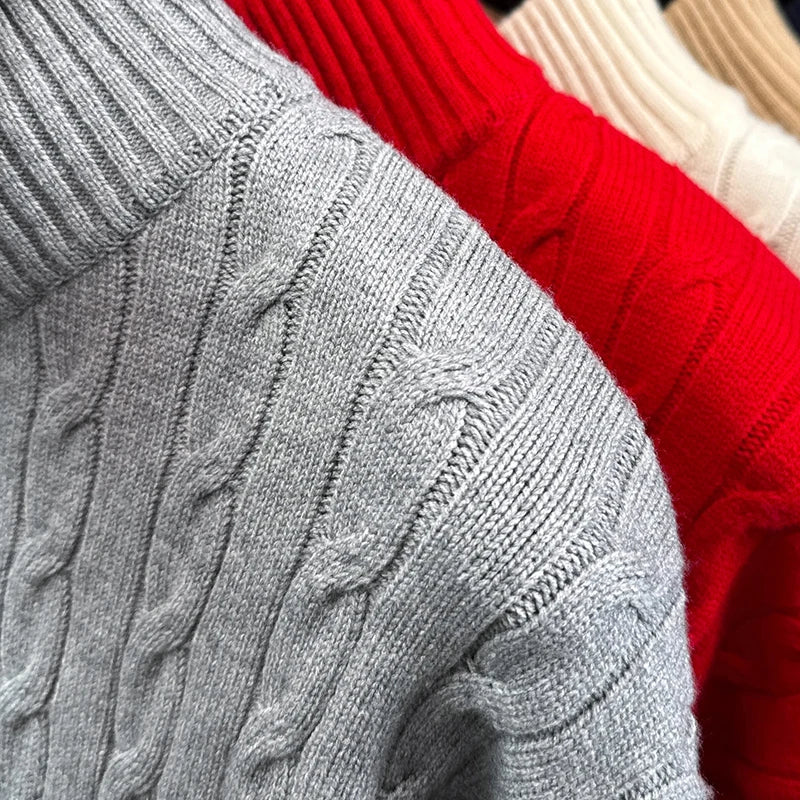 Heshi Brand Fashion American 2025 Vintage Stand Collar Zipper Embroidery Sweater Fried Dough Twists 3D Autumn Winter Knitwear