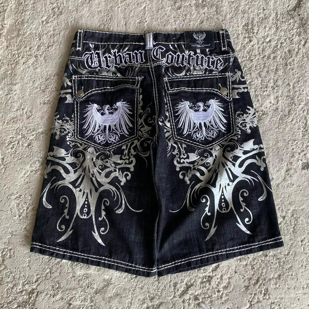 Y2K New Popular Denim Shorts Patch Vintage Shorts Men Women Street Hip Hop Fashion Harajuku Punk Loose High Waist Wide Leg Pants