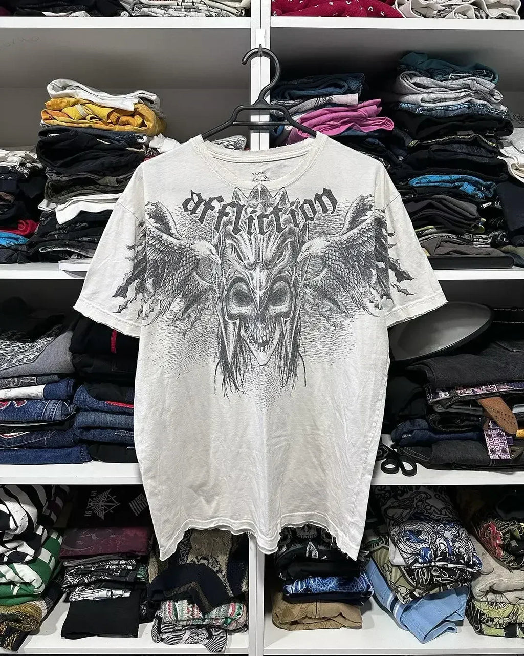 TAPOUT New Y2K Red  Printing  T shirt Men  Hip Hop Round Neck Oversized Long Sleeved Casual Gothic Clothing Tops Streetwear