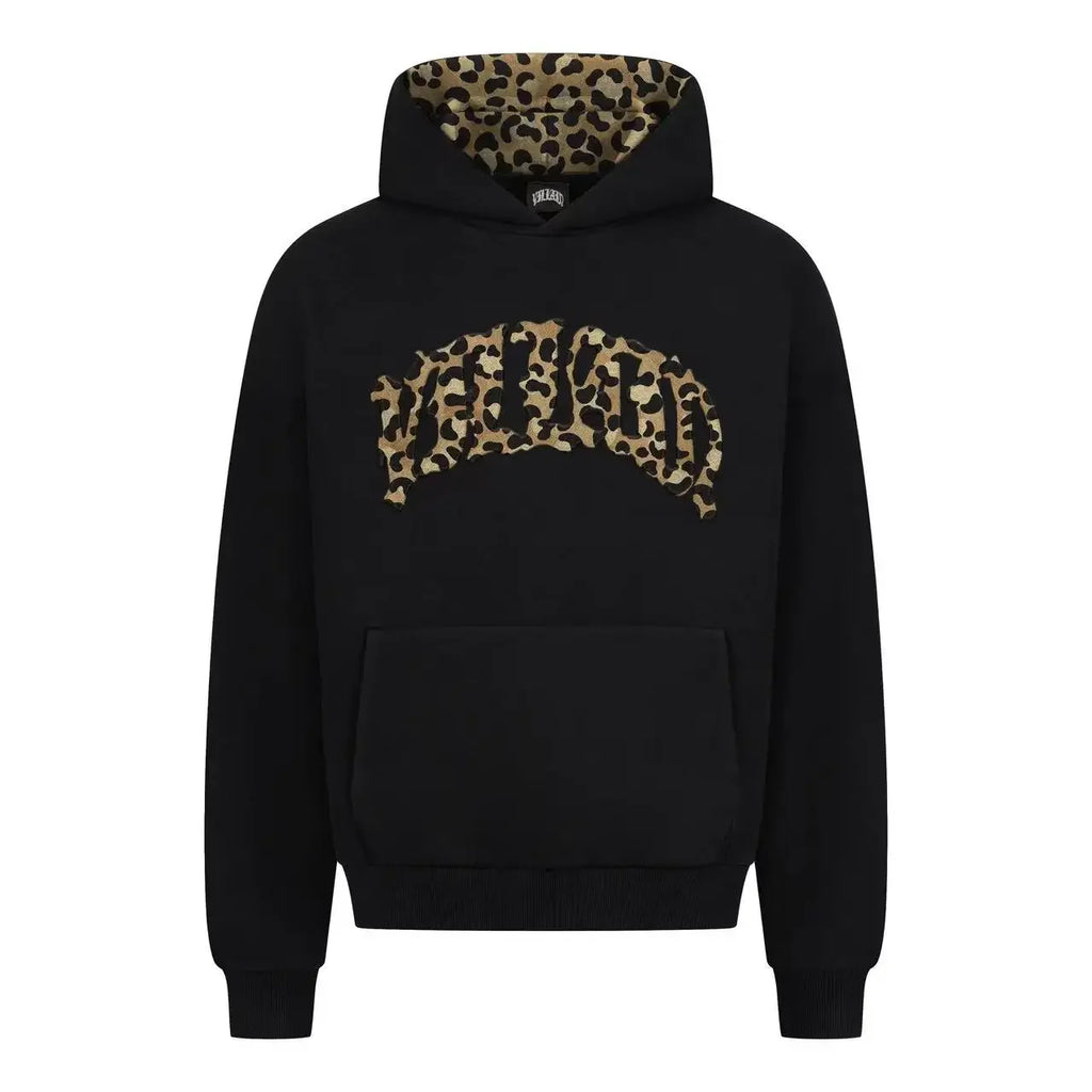 High street fashion leopard print letter embroidered men sportswear suit Y2K American casual retro hoodie trend loose clothing
