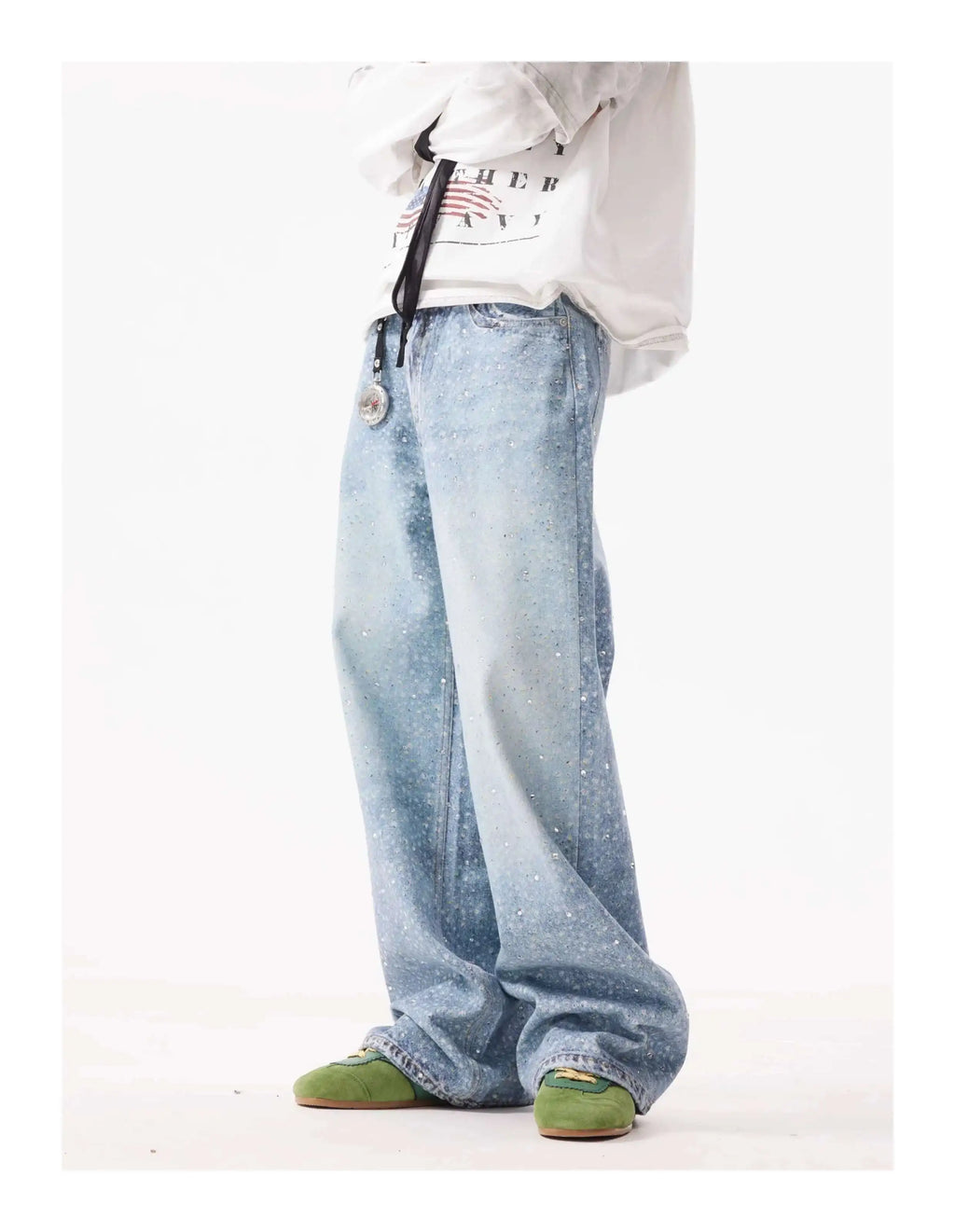 PFNW American Rhinestone Printed Design Vintage Jeans Men's Streetwear Hip Hop Mens Clothing Loose Wide Leg Pants Trendy 28W4644