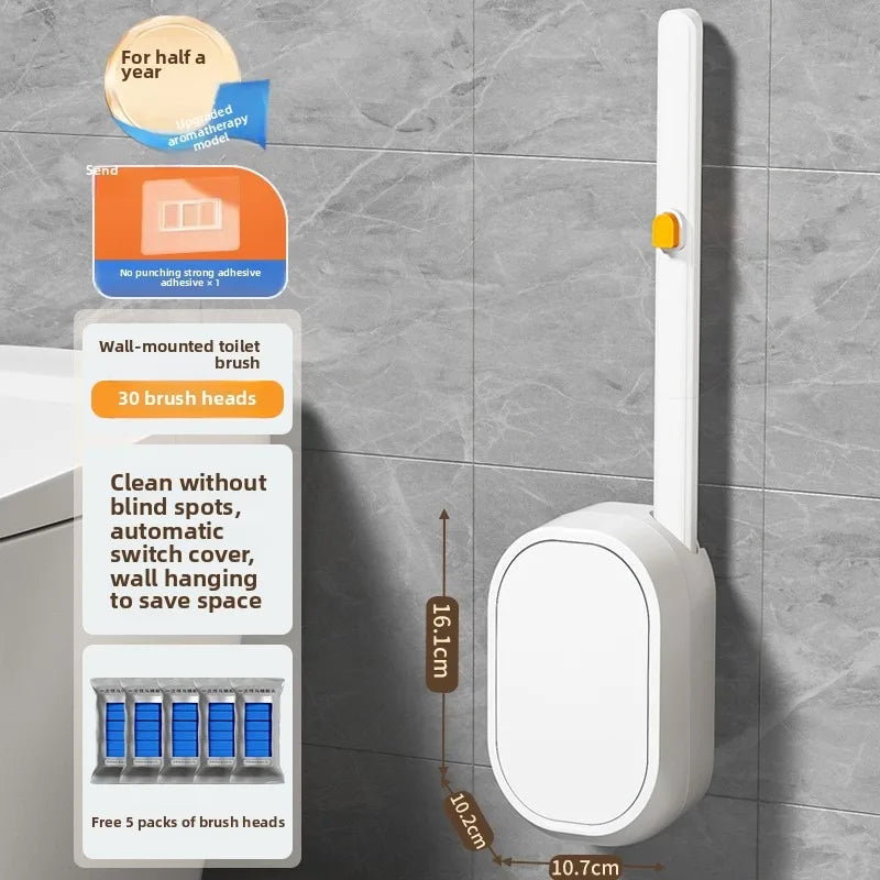 Disposable Toilet Brush with Replaceable Heads - Wall - Mounted No Drill, Perfect for Bathroom & Home Use!
