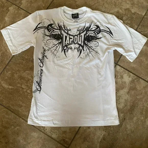 TAPOUT New Y2K Red  Printing  T shirt Men  Hip Hop Round Neck Oversized Long Sleeved Casual Gothic Clothing Tops Streetwear