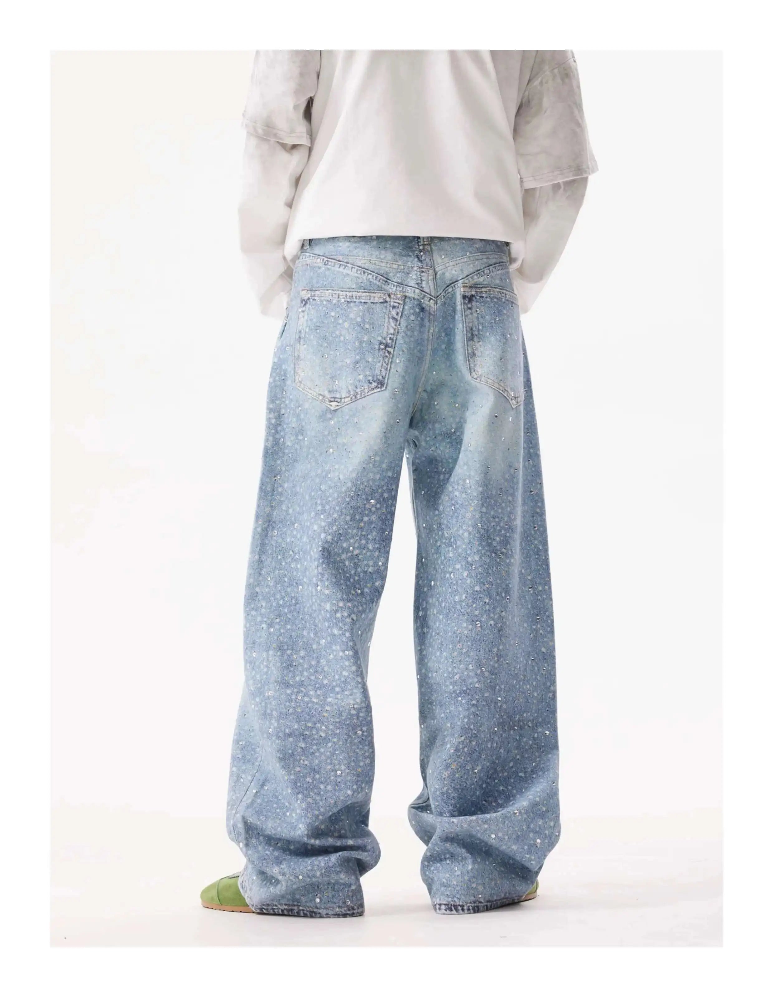 PFNW American Rhinestone Printed Design Vintage Jeans Men's Streetwear Hip Hop Mens Clothing Loose Wide Leg Pants Trendy 28W4644