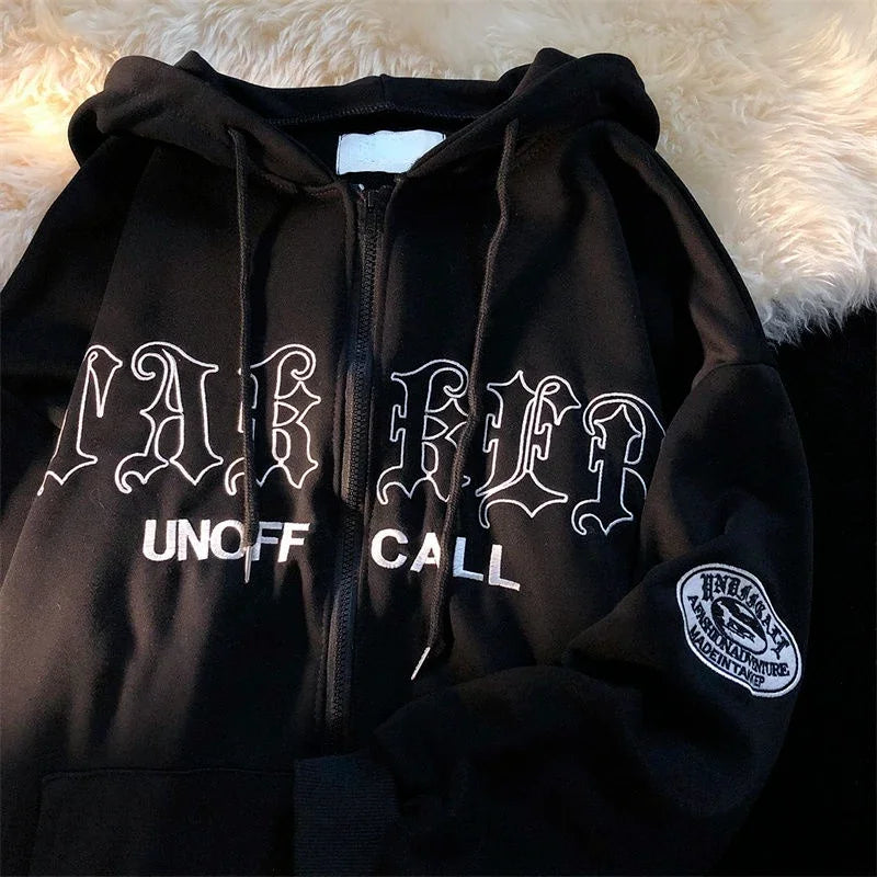 1Hoodies Women Retro Harajuku Hip Hop Jacket High Street Zip Up Hoodie Casual Loose Sweatshirt Clothes Y2K Tops oversized hoodie