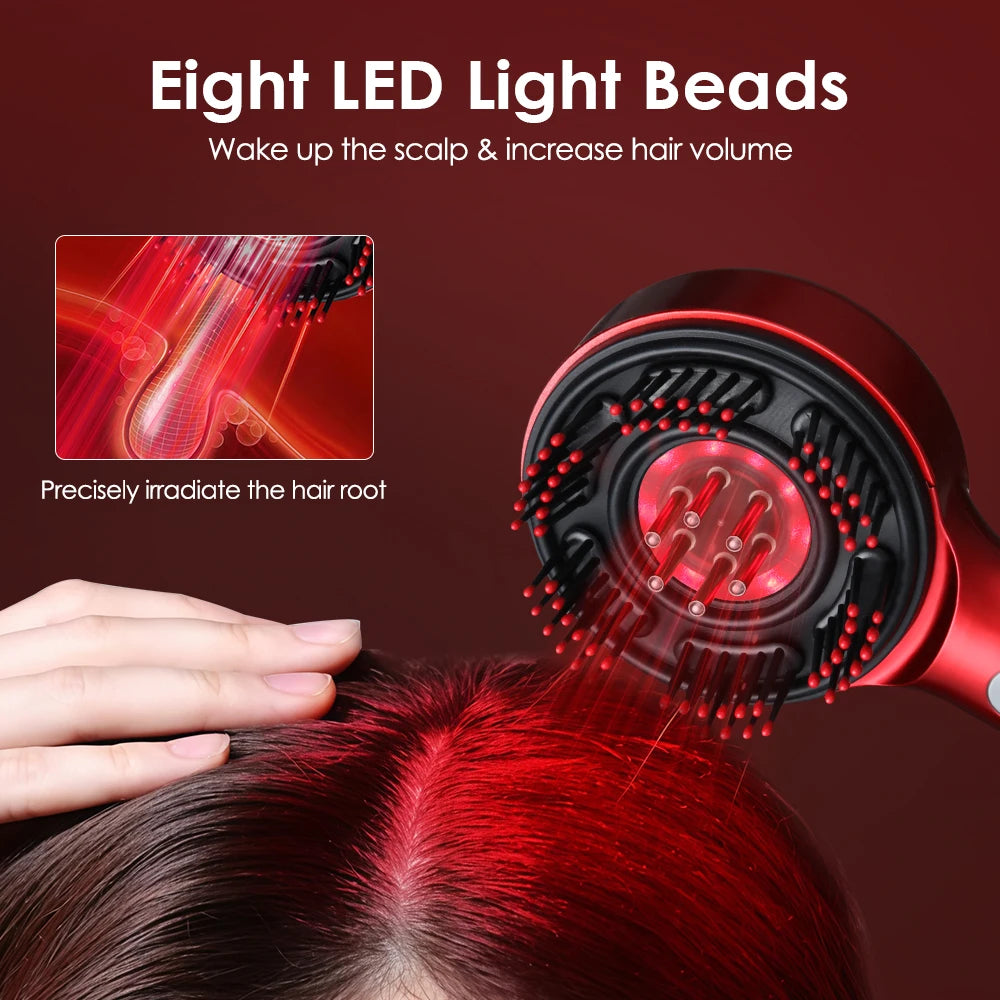 Head Massage Comb with Hair Oil Applicator LED Light Treatment Hair Scalp Massager Brush Tools 5 Massage Modes Rechargable Comb