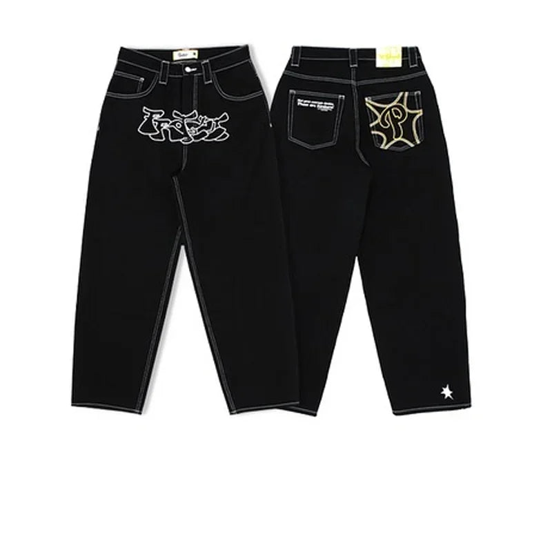 vintage 2000S American Hip-hop Punk Rock Fashion Versatile Jeans Men Harajuku Y2K Casual Gothic Straight Wide-leg Pants Women
