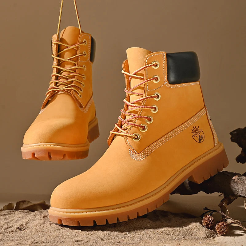Boots Men High Top Boots High Quality Women Leather Shoes Fashion Outdoor Sneakers Men Lace Up Non-Slip Ankle Boots for Couple