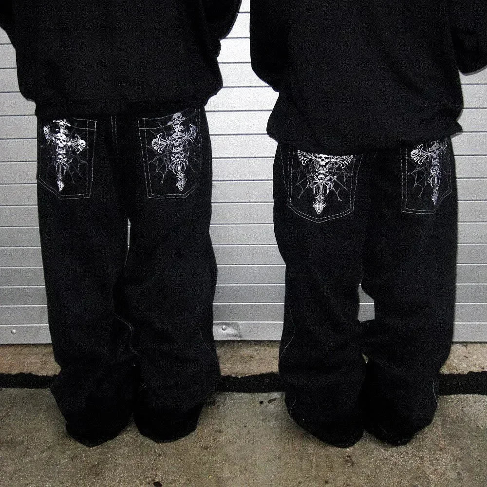 vintage 2000S American Hip-hop Punk Rock Fashion Versatile Jeans Men Harajuku Y2K Casual Gothic Straight Wide-leg Pants Women