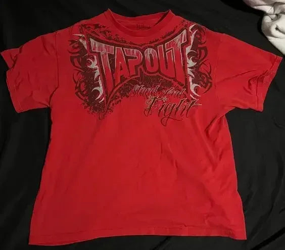 TAPOUT New Y2K Red  Printing  T shirt Men  Hip Hop Round Neck Oversized Long Sleeved Casual Gothic Clothing Tops Streetwear