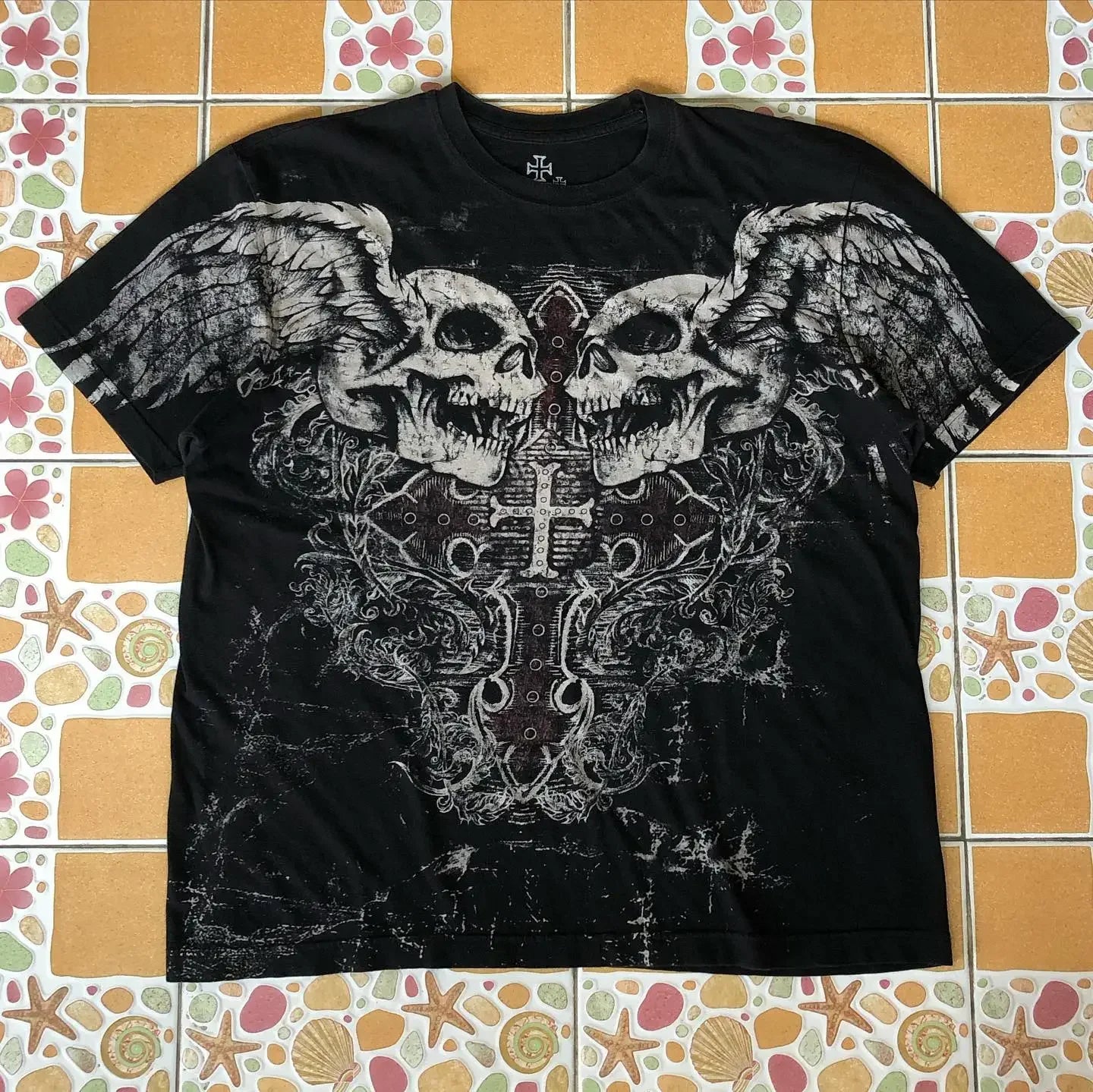 2000s Affliction Graphic T-Shirt Women's Large Grunge Wings New Fashion Style Couple Tops Pure Cotton Street Boxing Shirt