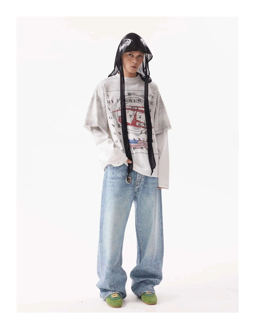 PFNW American Rhinestone Printed Design Vintage Jeans Men's Streetwear Hip Hop Mens Clothing Loose Wide Leg Pants Trendy 28W4644