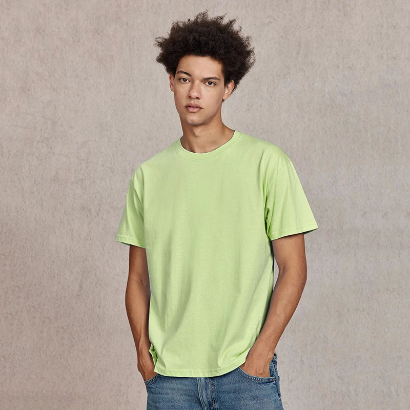 100% Cotton T shirt For Men Women,Short Sleeve Summer Plain Tops,Solid Casual Loose Tee Shirts,High Quality Clothing,7oz 200gsm