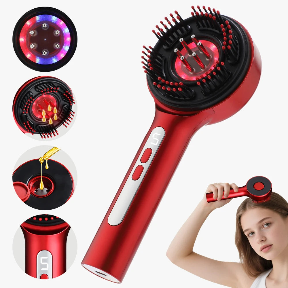 Head Massage Comb with Hair Oil Applicator LED Light Treatment Hair Scalp Massager Brush Tools 5 Massage Modes Rechargable Comb