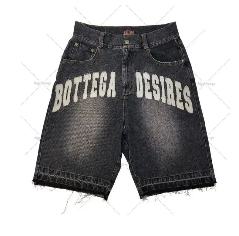 Korean Reviews Many Men's Clothes Denim Shorts Hip-hop Street Splicing Embroidery Retro Casual Pants Letters 1 /2 Jeans for Man