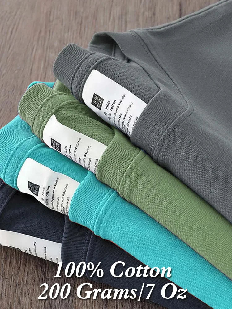100% Cotton T shirt For Men Women,Short Sleeve Summer Plain Tops,Solid Casual Loose Tee Shirts,High Quality Clothing,7oz 200gsm