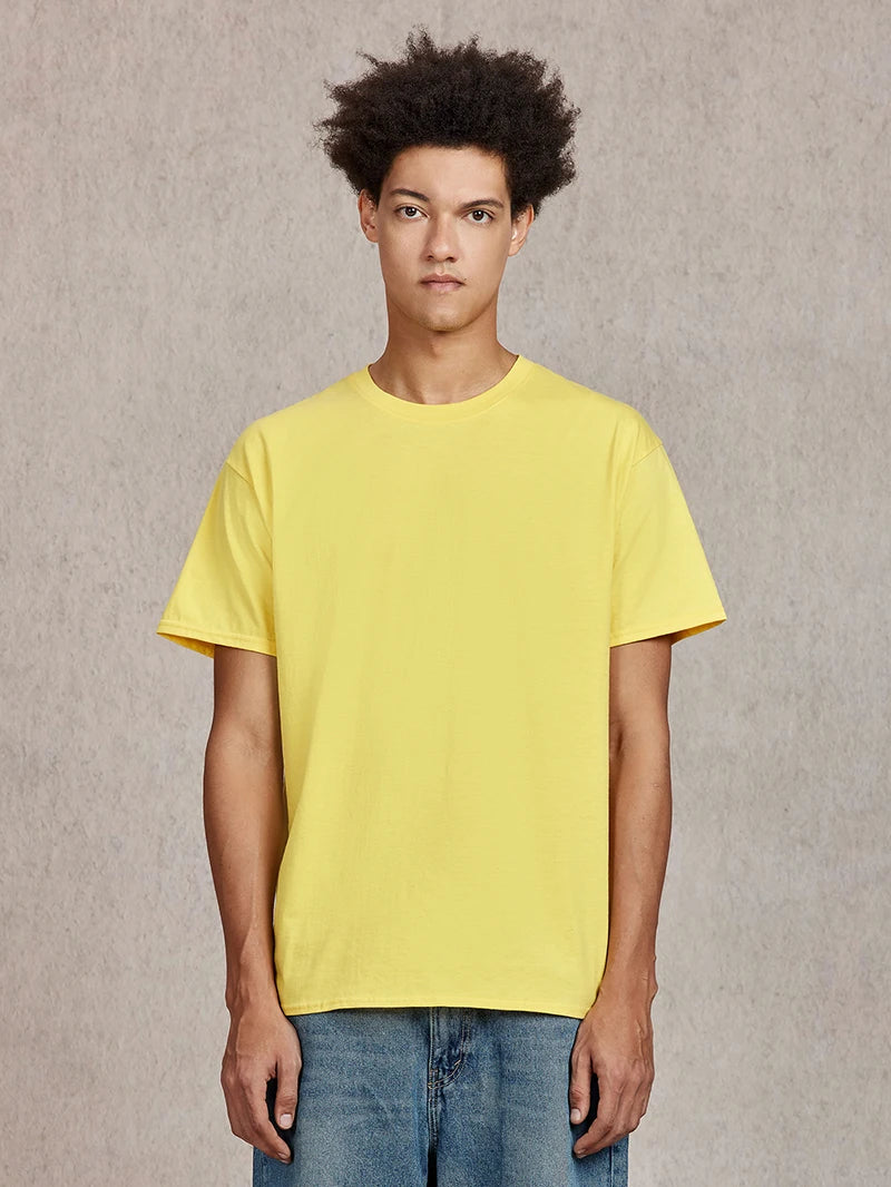 100% Cotton T shirt For Men Women,Short Sleeve Summer Plain Tops,Solid Casual Loose Tee Shirts,High Quality Clothing,7oz 200gsm