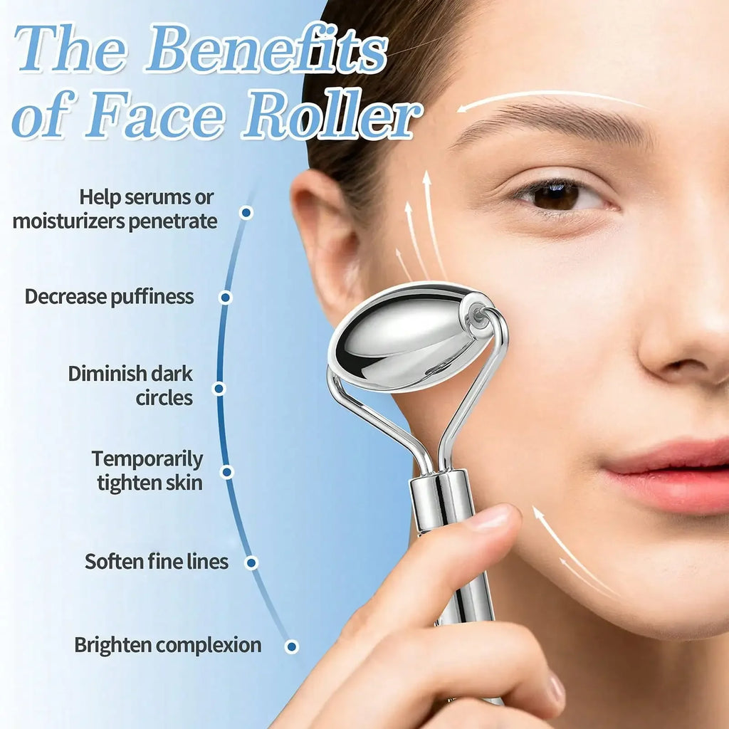 Ice Face Roller & Stainless Steel Gua Sha Tool Set, Facial Massager Ice Roller Skin Care Tool Beauty Set Lifting Contouring Tool