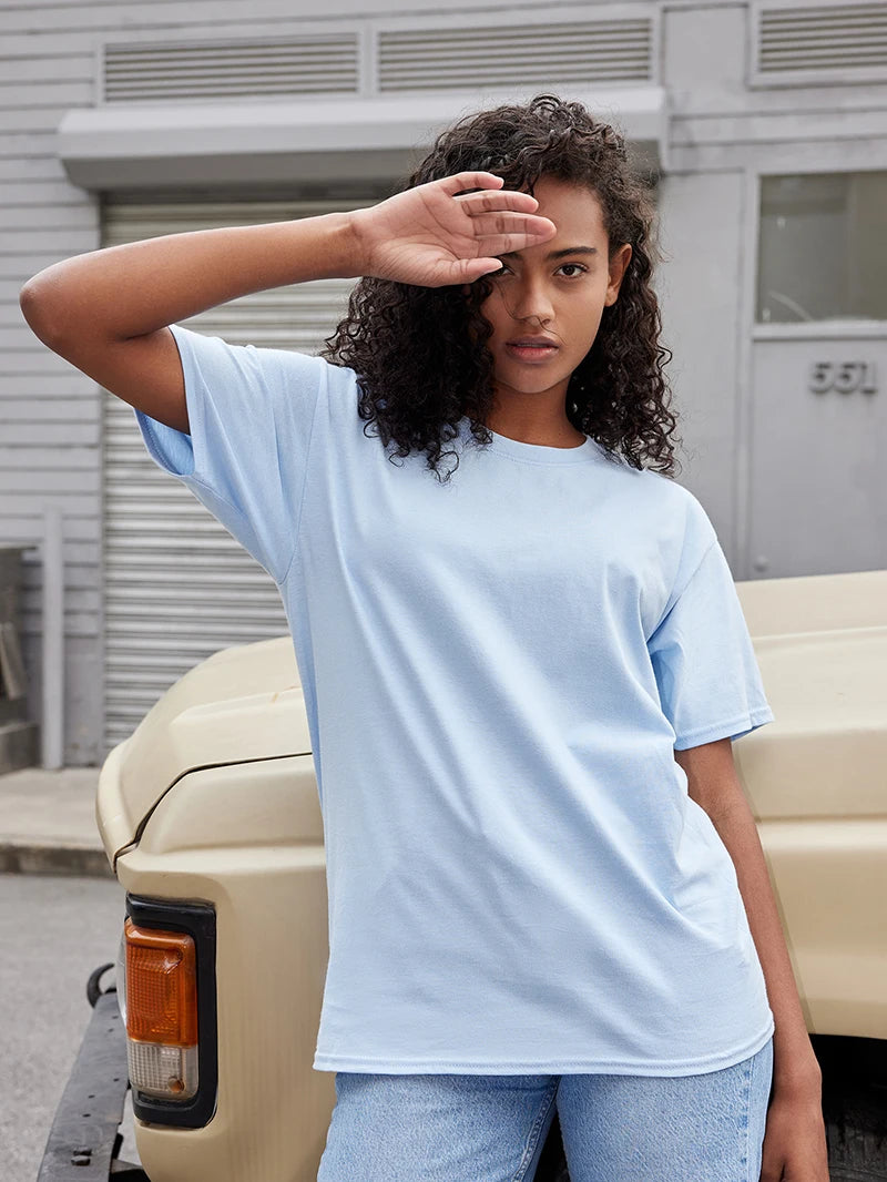 100% Cotton T shirt For Men Women,Short Sleeve Summer Plain Tops,Solid Casual Loose Tee Shirts,High Quality Clothing,7oz 200gsm