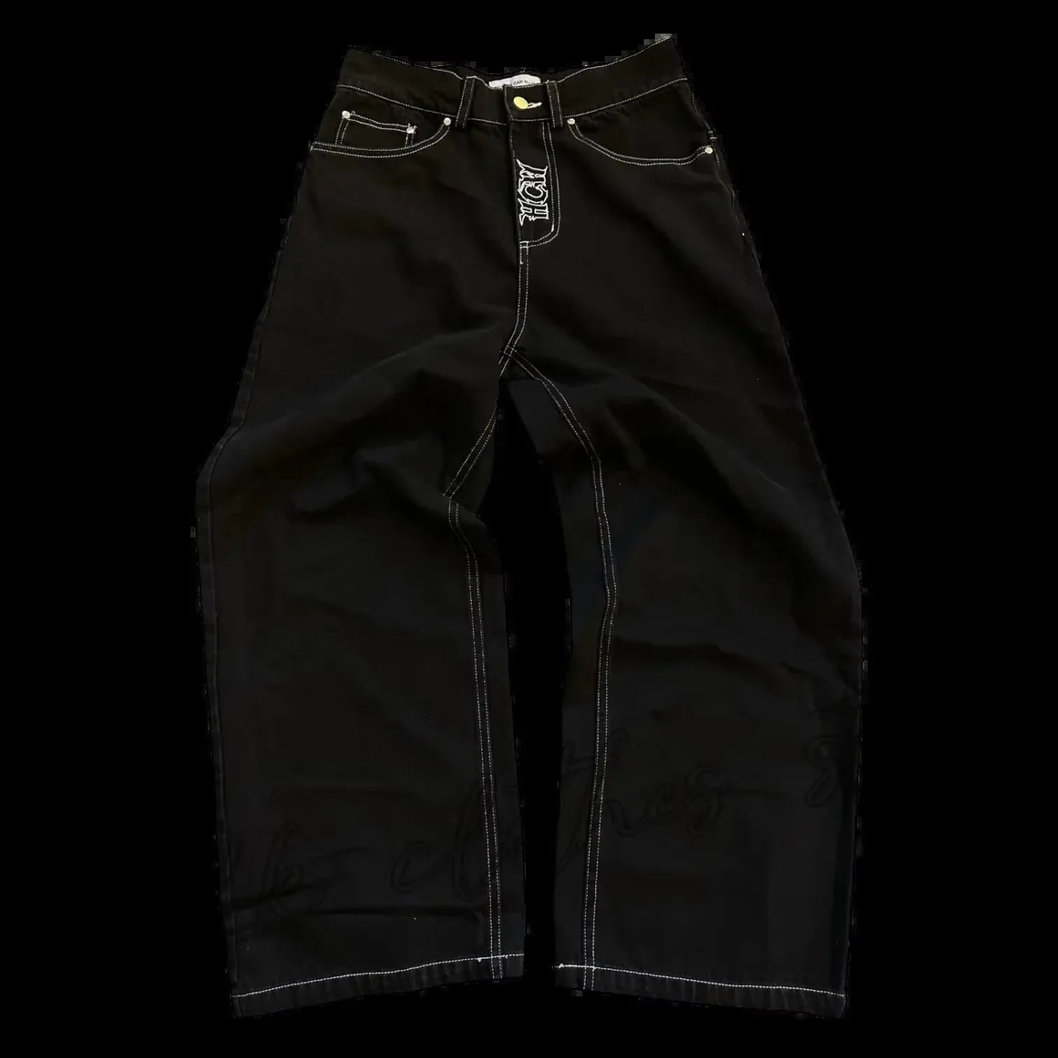 Fashion trend skull pattern embroidered loose jeans men's street Y2K new hip-hop wide leg pants men's unisex jeans