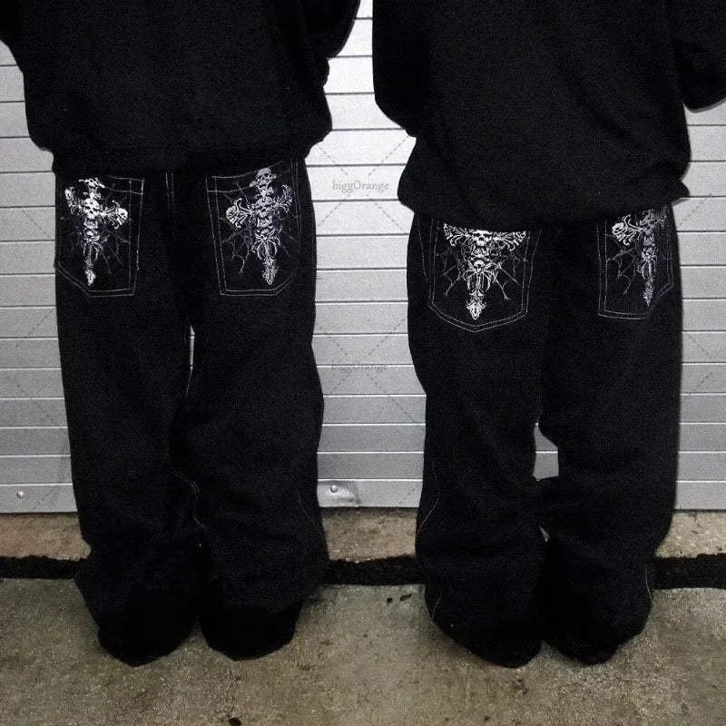 vintage 2000S American Hip-hop Punk Rock Fashion Versatile Jeans Men Harajuku Y2K Casual Gothic Straight Wide-leg Pants Women
