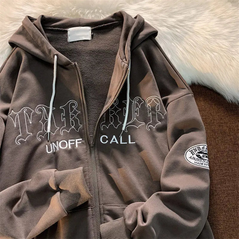 1Hoodies Women Retro Harajuku Hip Hop Jacket High Street Zip Up Hoodie Casual Loose Sweatshirt Clothes Y2K Tops oversized hoodie