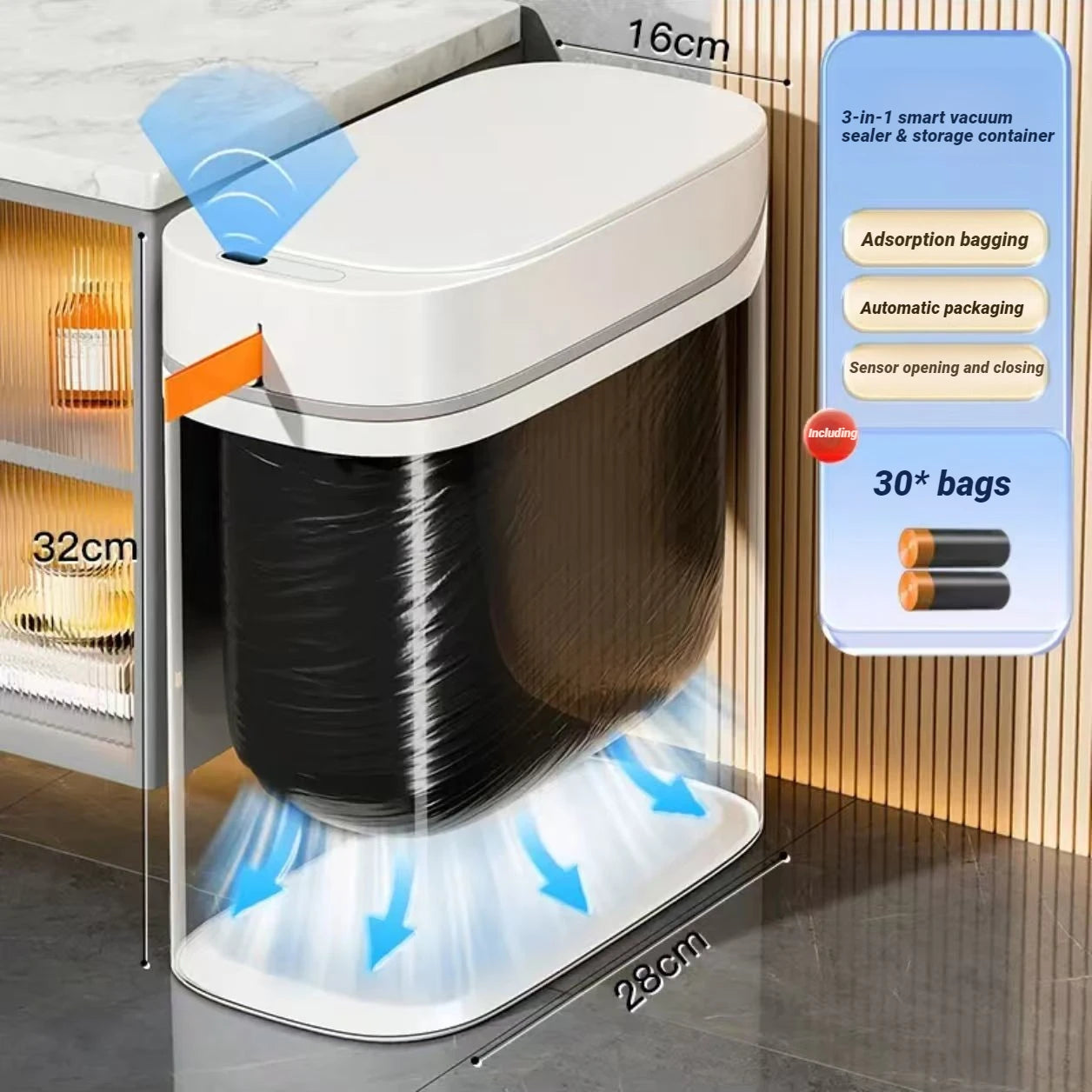 Bathroom Trash Can Hands-Free Automatic Bagging JOYBOS Smart Garbage Bin House With Lid Drawstring Bags Bathroom Toilet Office