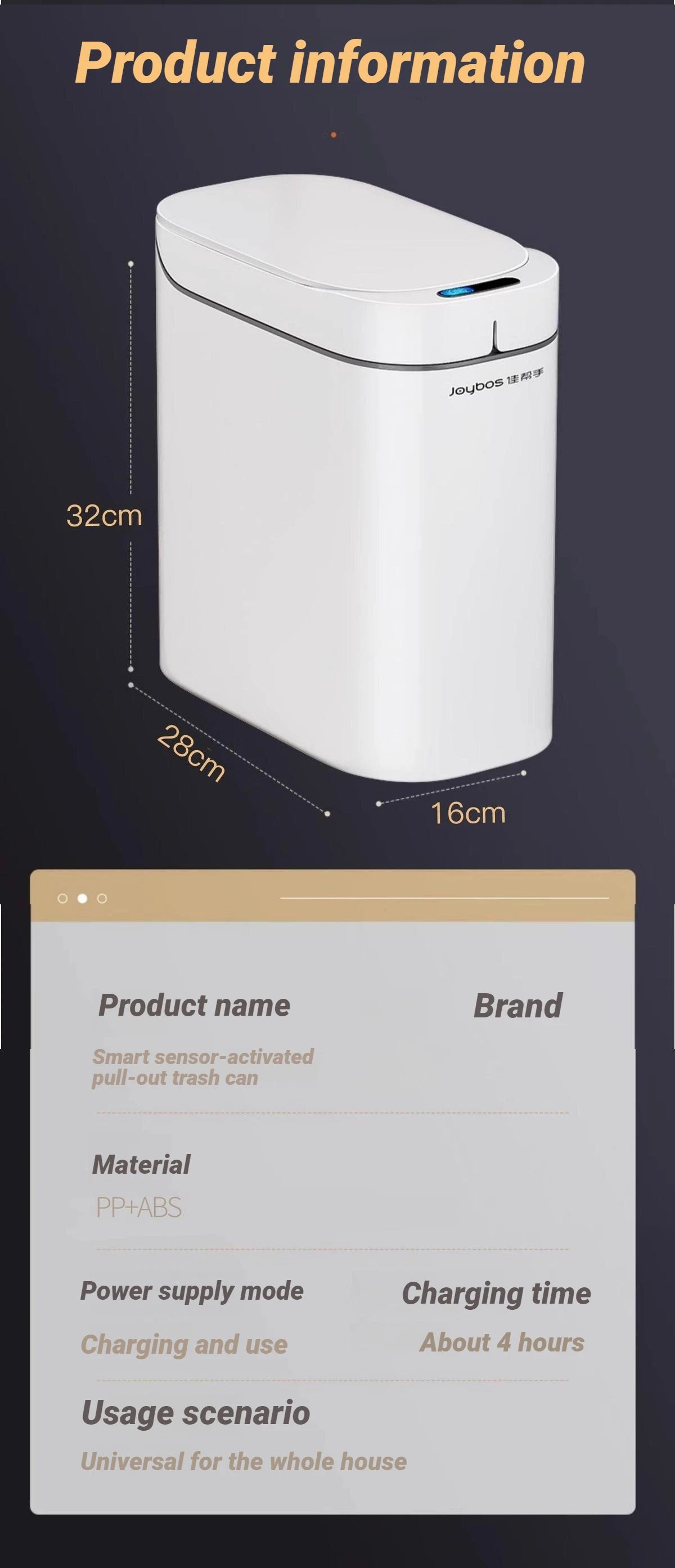 Bathroom Trash Can Hands-Free Automatic Bagging JOYBOS Smart Garbage Bin House With Lid Drawstring Bags Bathroom Toilet Office