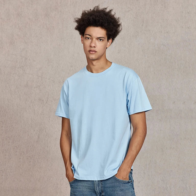 100% Cotton T shirt For Men Women,Short Sleeve Summer Plain Tops,Solid Casual Loose Tee Shirts,High Quality Clothing,7oz 200gsm