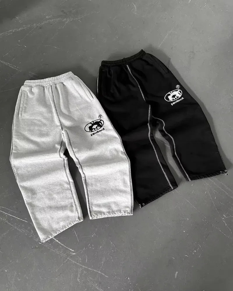 Street wear PROTECT Fashion Letter Embroidery Loose Sweatpants Men's And Women's Y2K Harajuku Hip-Hop Gothic Casual Joker Pants